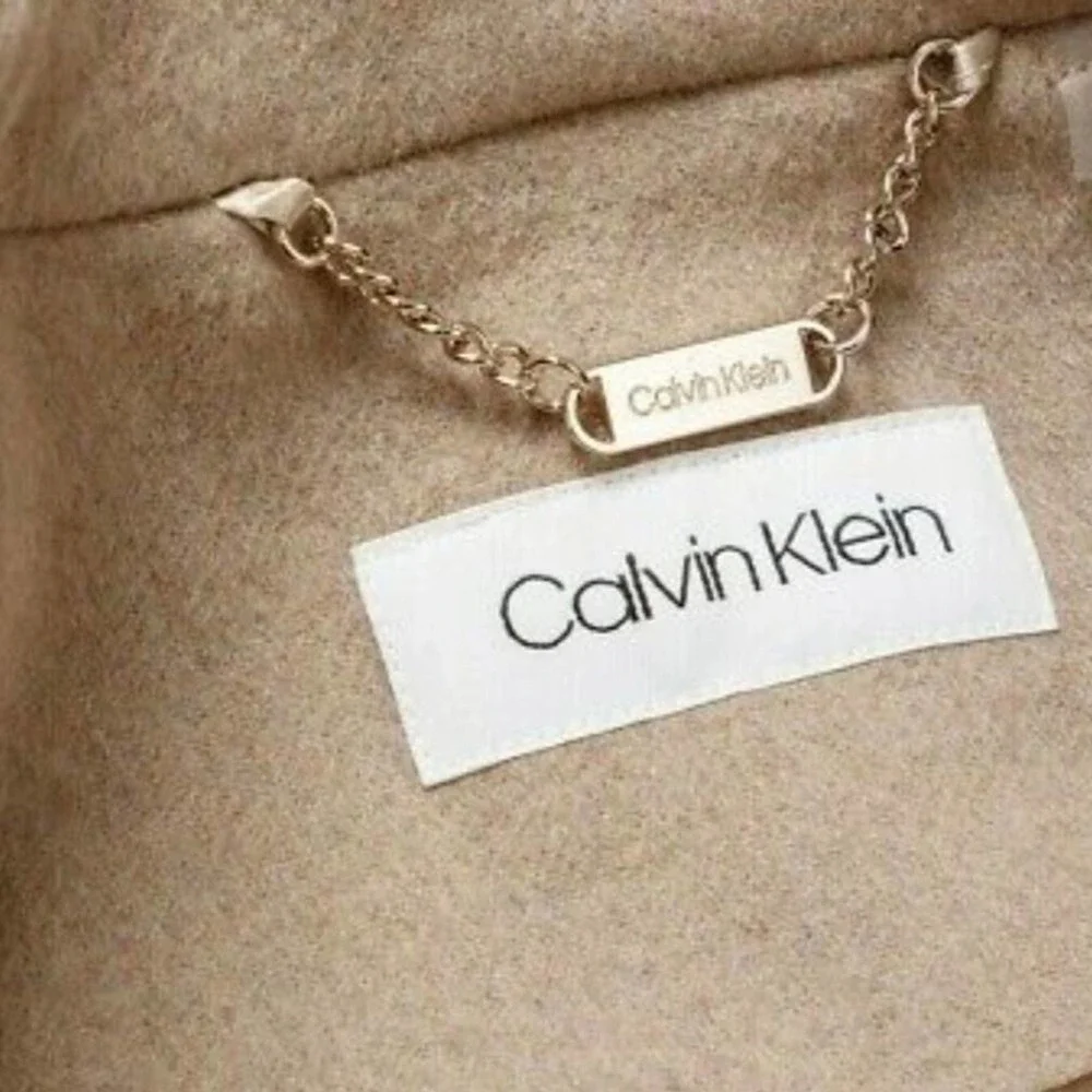 Calvin‎ Klein Notched Collar Wrap Coat In wheat angora blend size 8